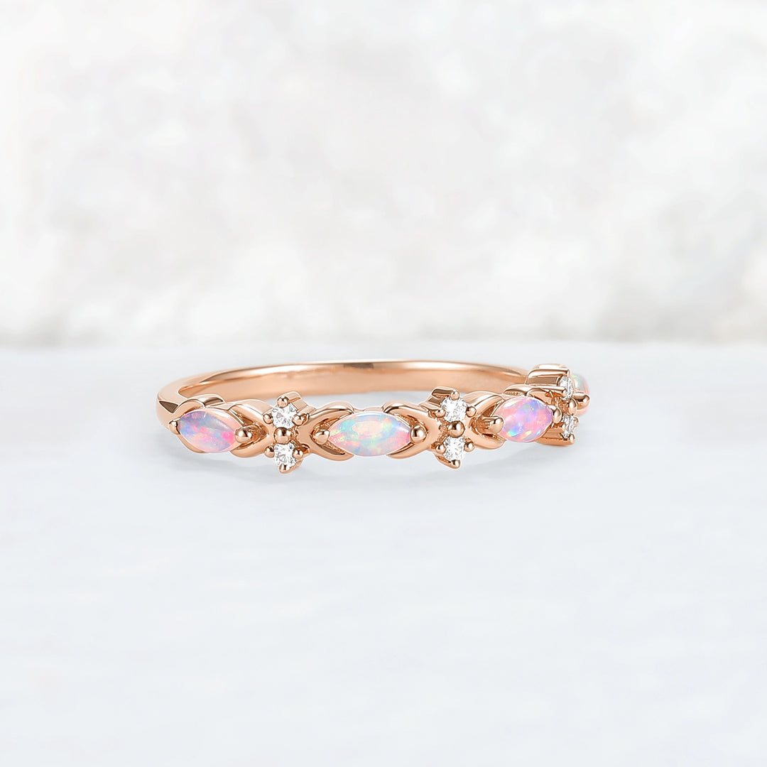 Nature Marquise Shaped Opal Rose Gold Stacking Ring