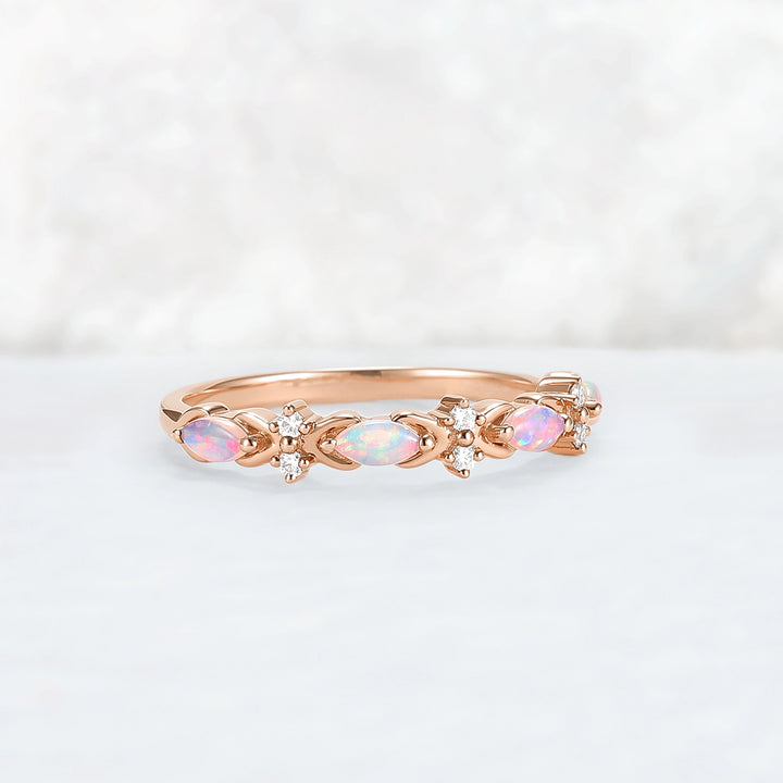 Nature Marquise Shaped Opal Rose Gold Stacking Ring
