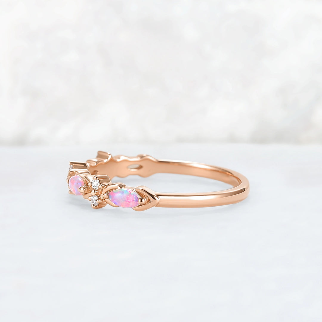 Nature Marquise Shaped Opal Rose Gold Stacking Ring