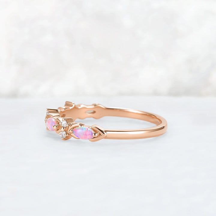 Nature Marquise Shaped Opal Rose Gold Stacking Ring