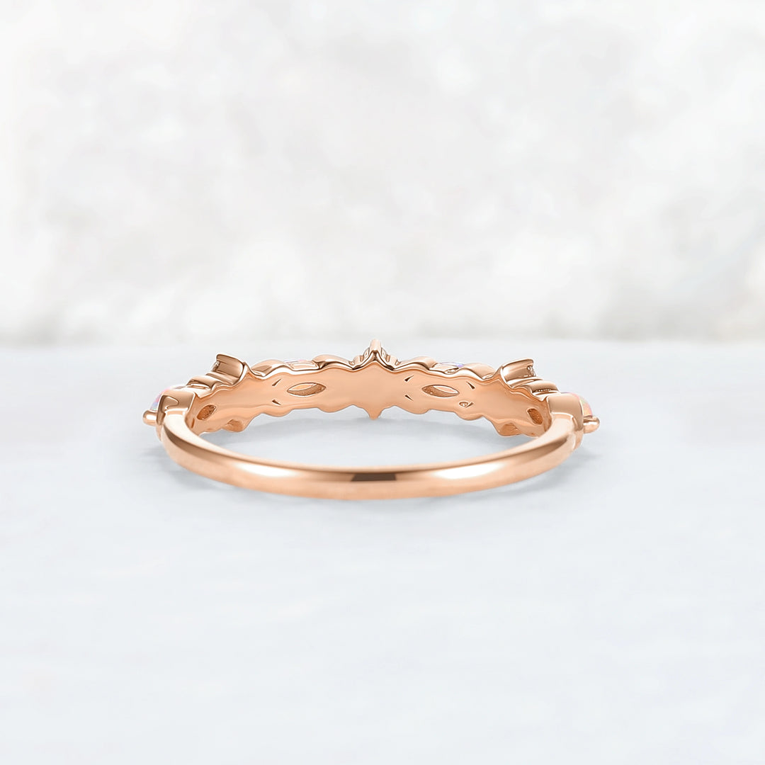 Nature Marquise Shaped Opal Rose Gold Stacking Ring