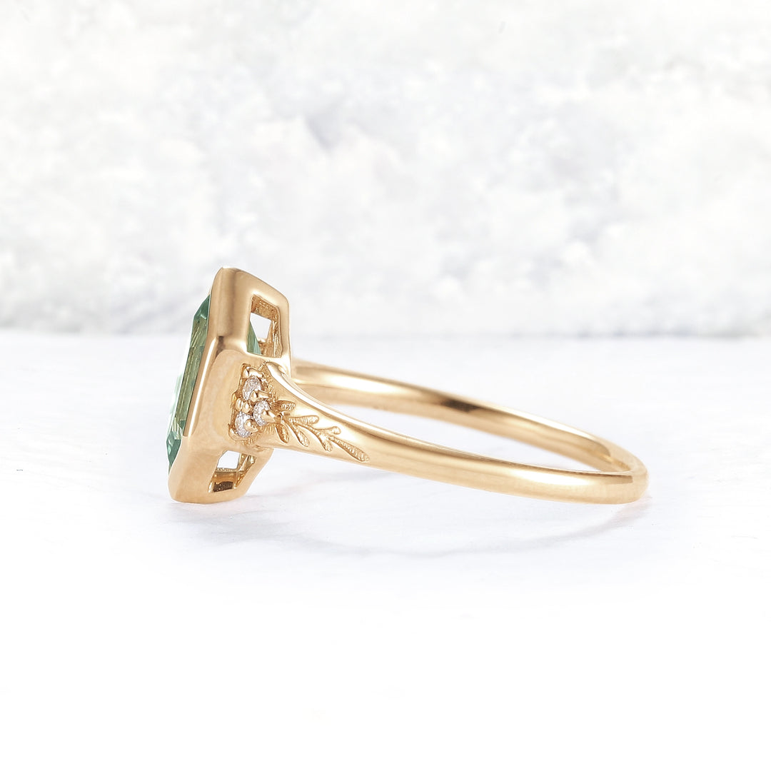 Cluster Hexagon Cut Green Sapphire Seven Gemstone Ring