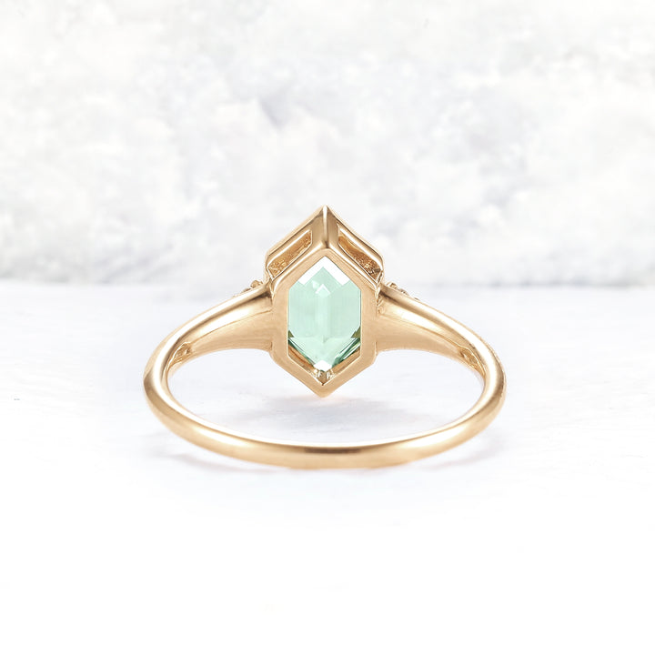 Cluster Hexagon Cut Green Sapphire Seven Gemstone Ring