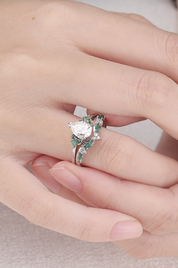 Cluster Pear Cut Moissanite Seven Stones Gemstone Ring 2pcs - Iver Jewelry