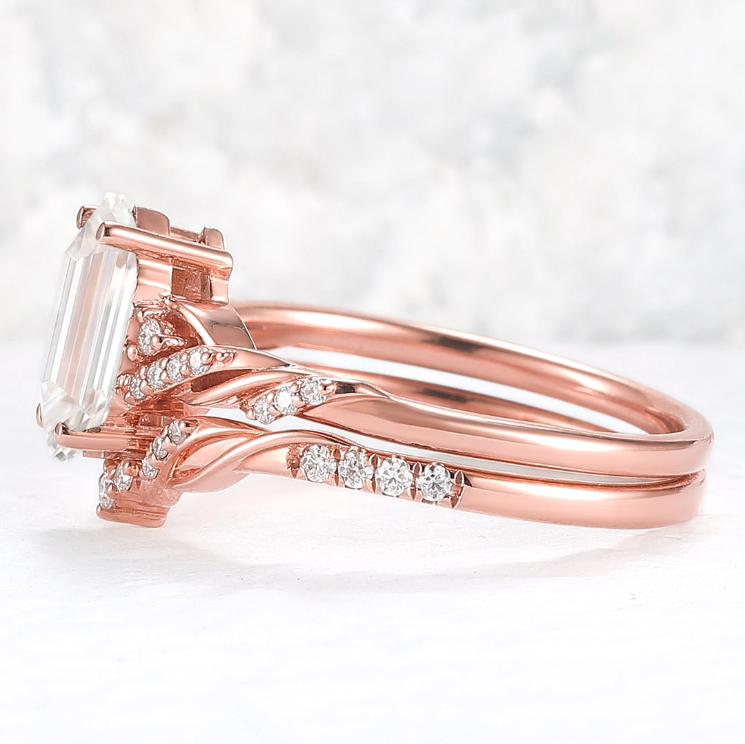 Unique Hexagon Cut Moissanite Vine Ring Set 2pcs - Iver Jewelry
