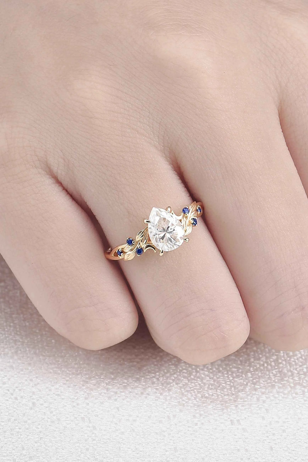 Unique Pear Cut Lab Ruby Moon Style Gemstone Ring