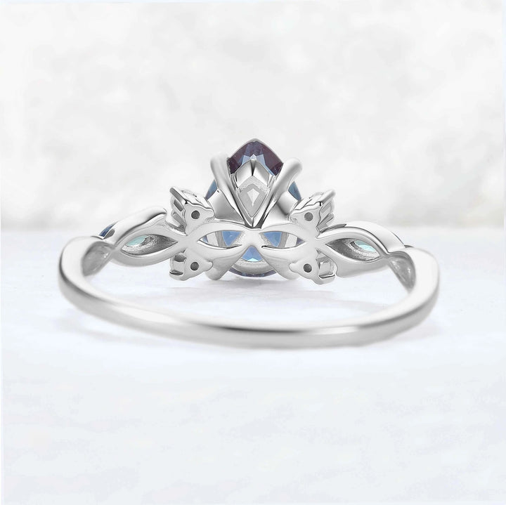 Unique Pear Cut Alexandrite Cluster Engagement Ring