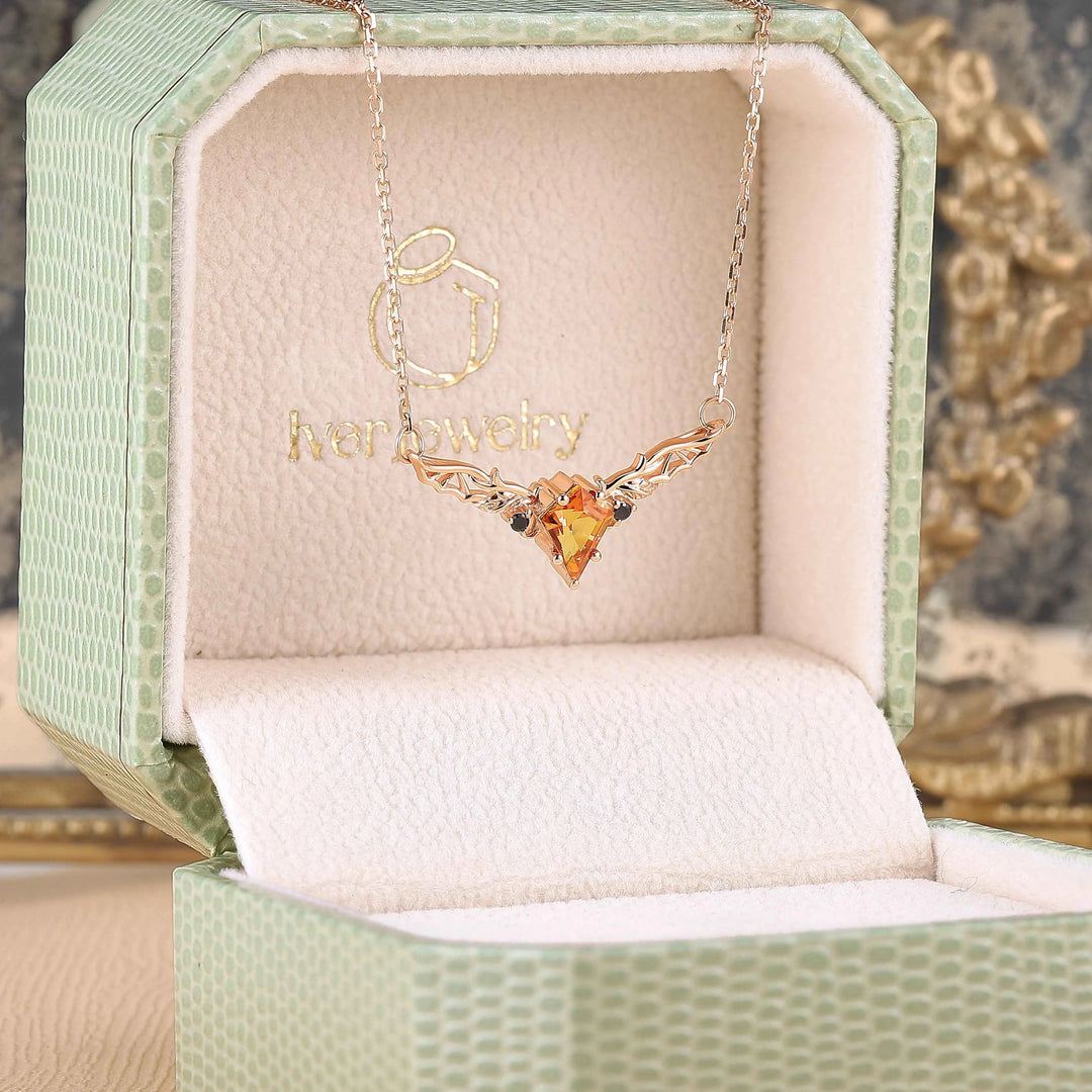 Antique Cushion Cut Orange Sapphire Yellow Gold  Necklace Halloween Jewelry