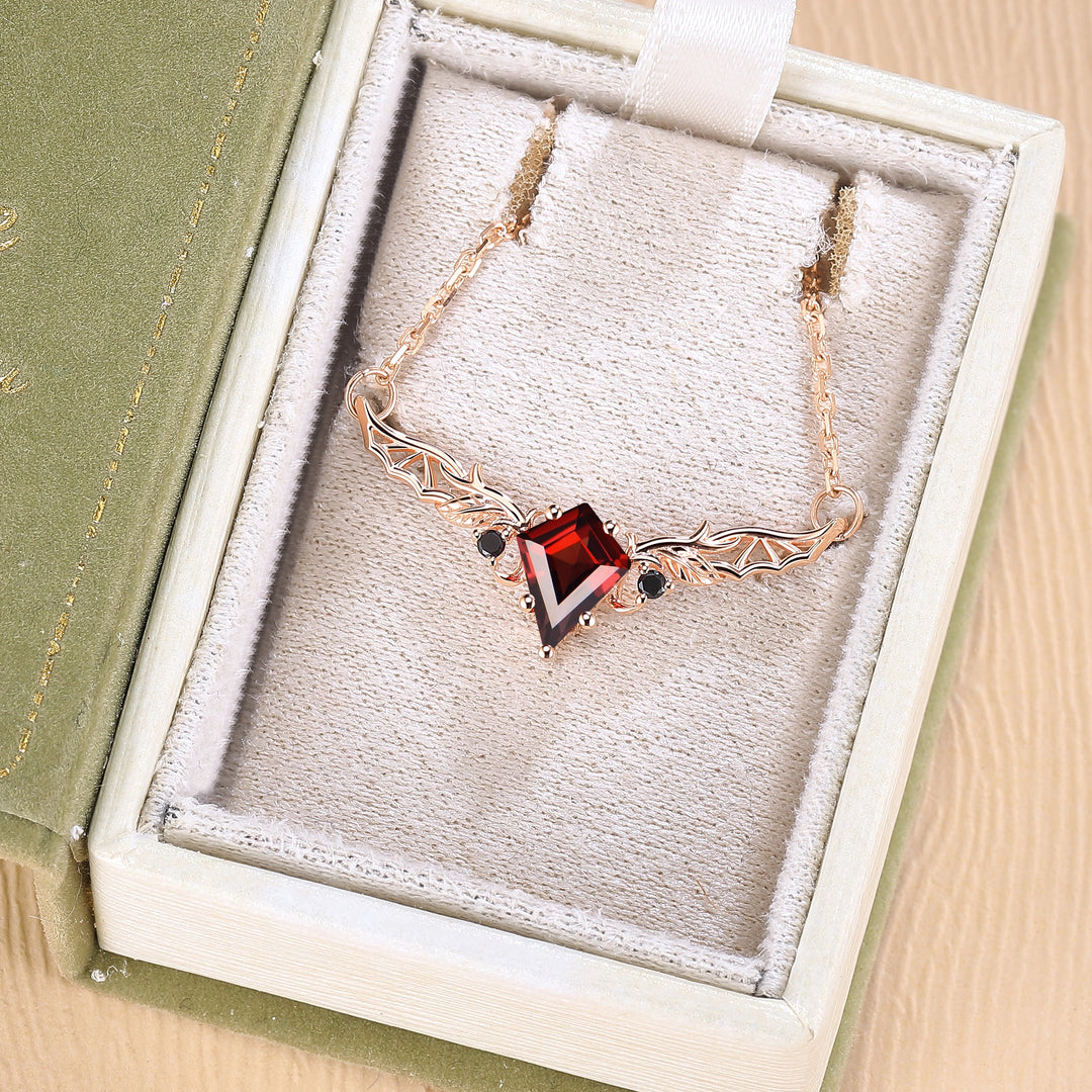 Kite Shaped Garnet Rose Gold Necklace Halloween Jewelry