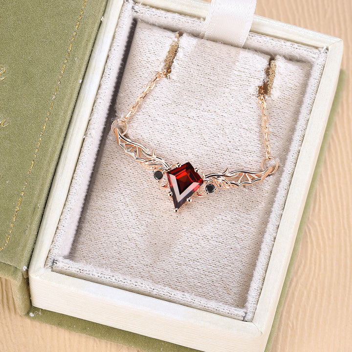 Kite Shaped Garnet Rose Gold Necklace Halloween Jewelry