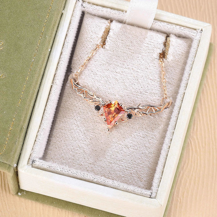 Antique Cushion Cut Orange Sapphire Yellow Gold  Necklace Halloween Jewelry