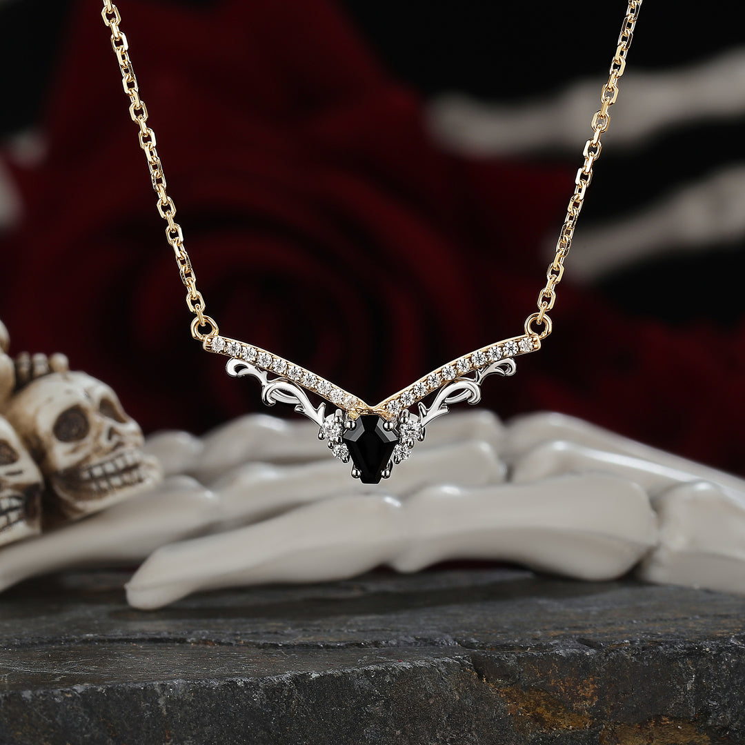 Nature Inspired Coffin Shaped Black Onyx Necklace Halloween Jewelry