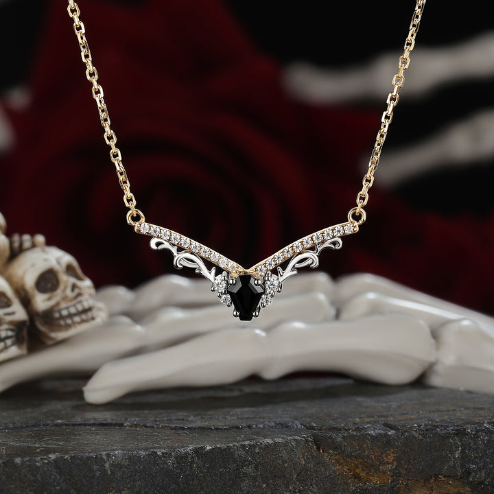 Nature Inspired Coffin Shaped Black Onyx Necklace Halloween Jewelry