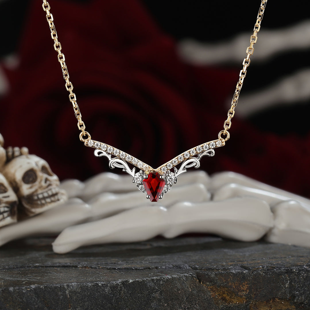 Nature Inspired Coffin Cut Garnet Necklace Halloween Jewelry
