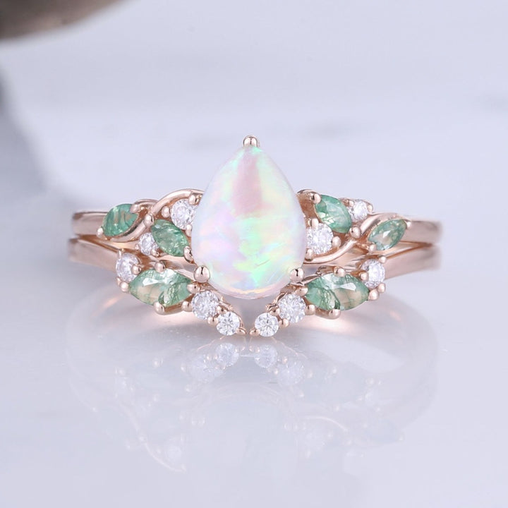 Nature Pear Shaped Opal Vine Engagement Ring 2pcs