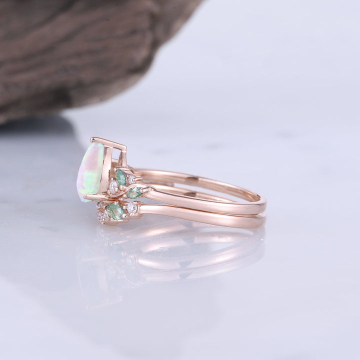 Nature Pear Shaped Opal Vine Engagement Ring 2pcs