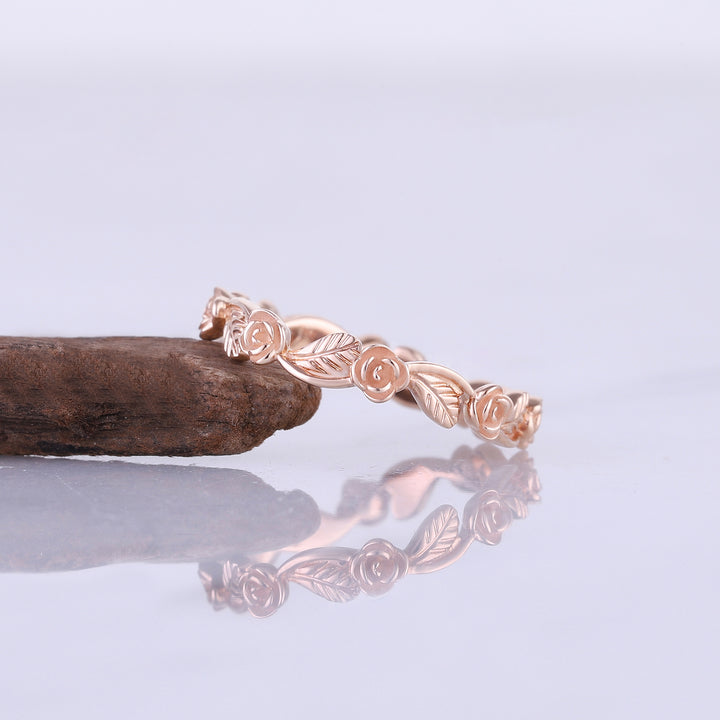 Straight Floral Shaped 14k Rose Gold Wedding Ring