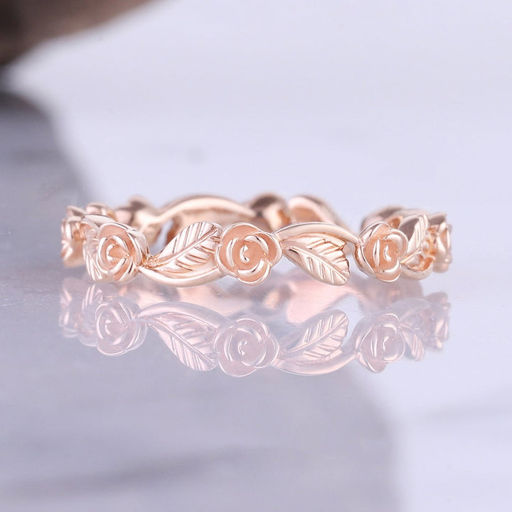 Straight Floral Shaped 14k Rose Gold Wedding Ring