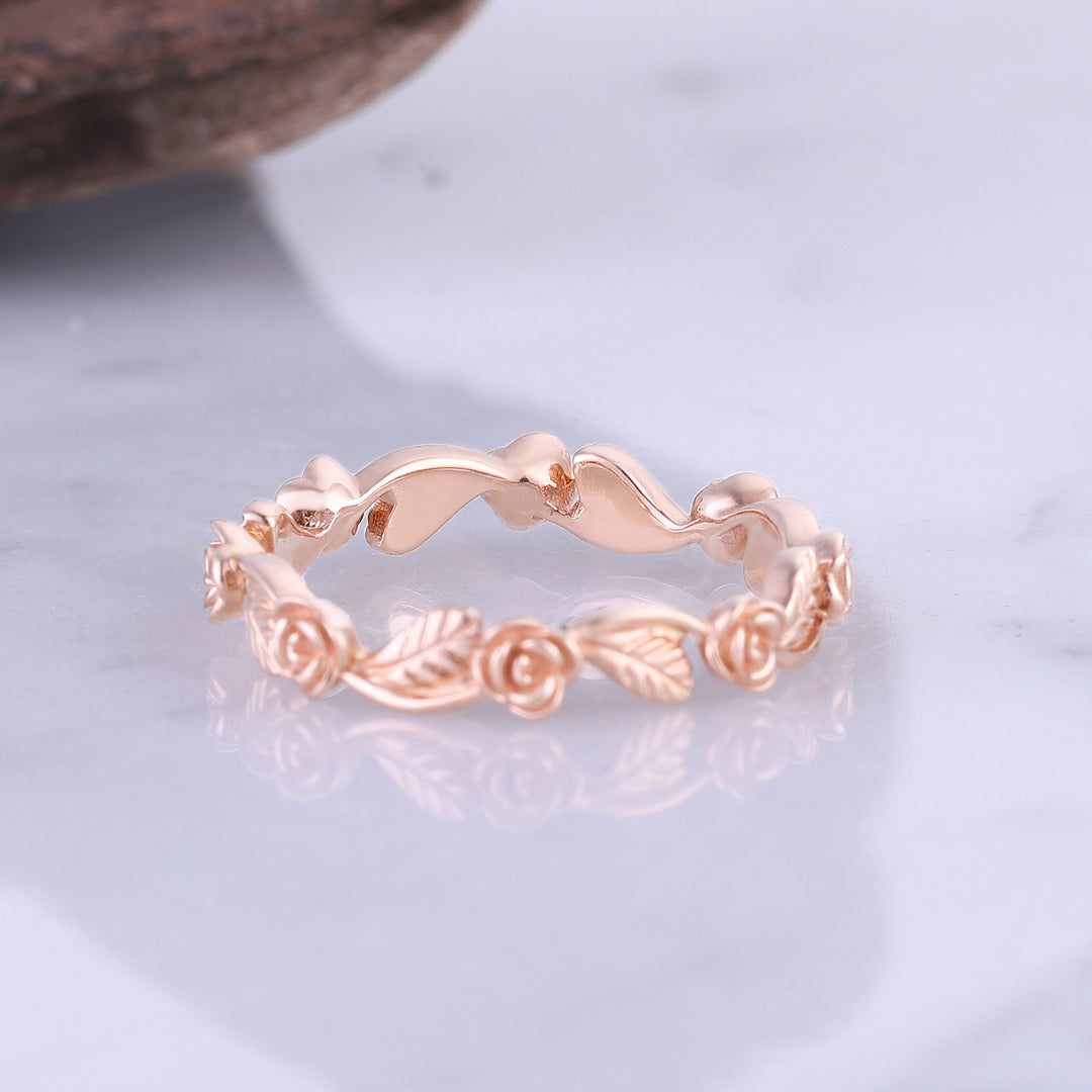 Straight Floral Shaped 14k Rose Gold Wedding Ring