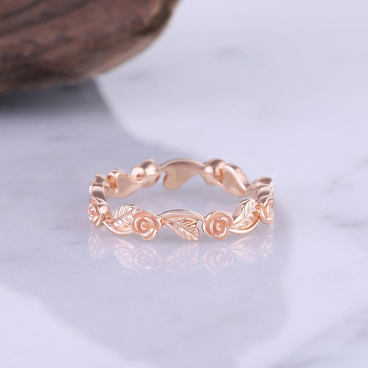 Straight Floral Shaped 14k Rose Gold Wedding Ring