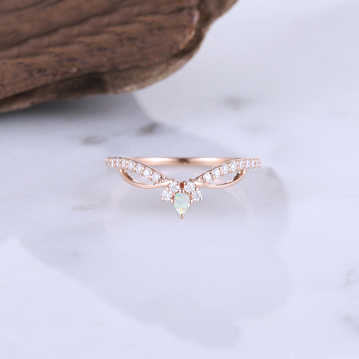 Iver Jewelry Nature Pear Shaped Opal Vine Engagement Ring Set 3pcs