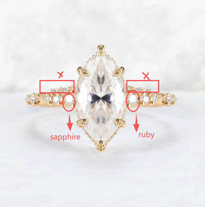 Custom marquise cut moissanite silver ring with birthstone