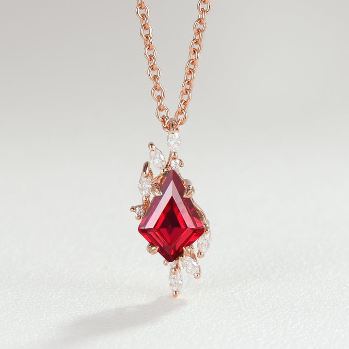 Nature Inspired Kite Cut Ruby Leafy Necklace