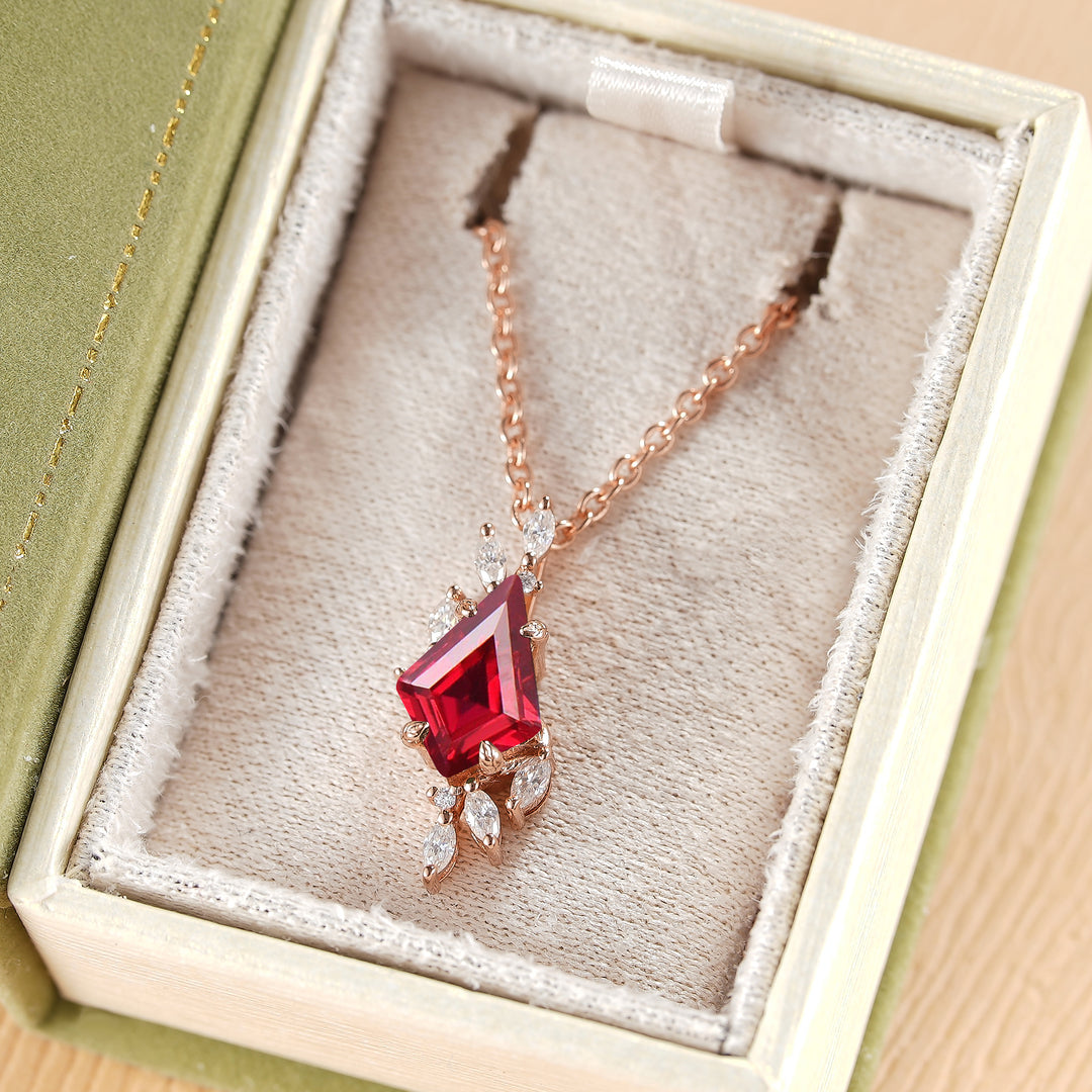 Nature Inspired Kite Cut Ruby Leafy Necklace