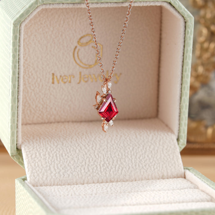 Nature Inspired Kite Cut Ruby Leafy Necklace