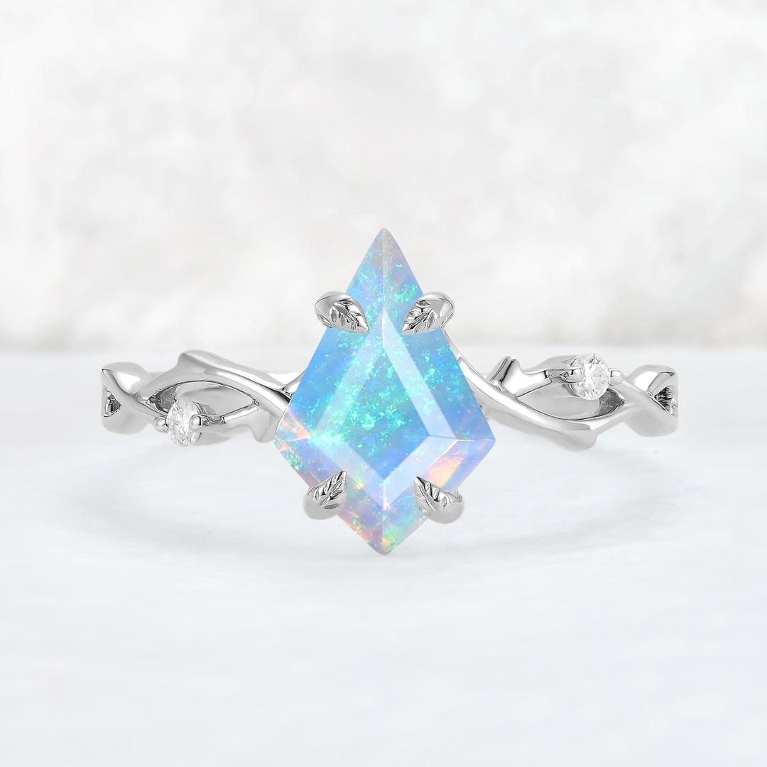 Nature Inspired Kite Cut Natural Opal Vine Gemstone Ring