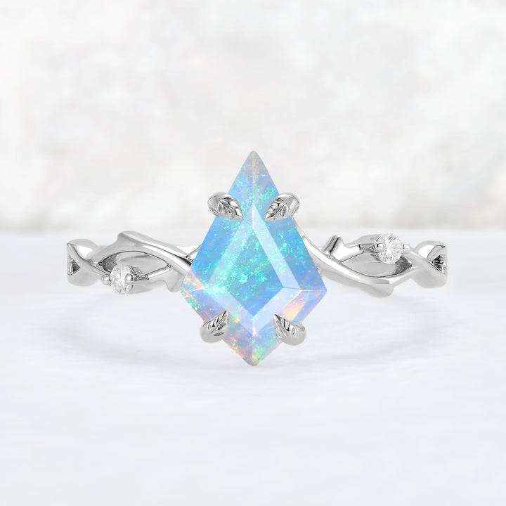 Nature Inspired Kite Cut Natural Opal Vine Gemstone Ring