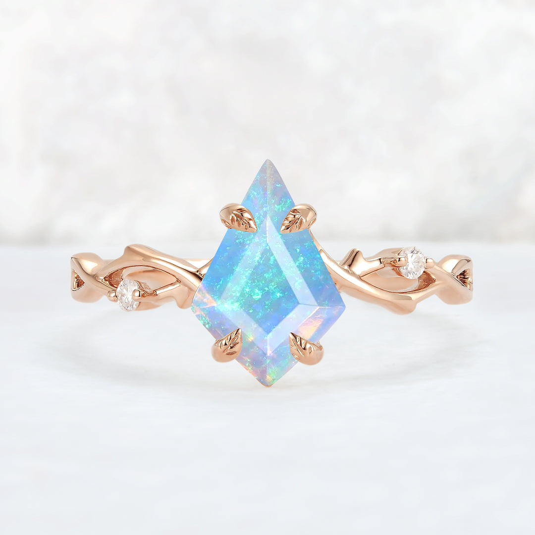 Nature Inspired Kite Cut Natural Opal Vine Gemstone Ring