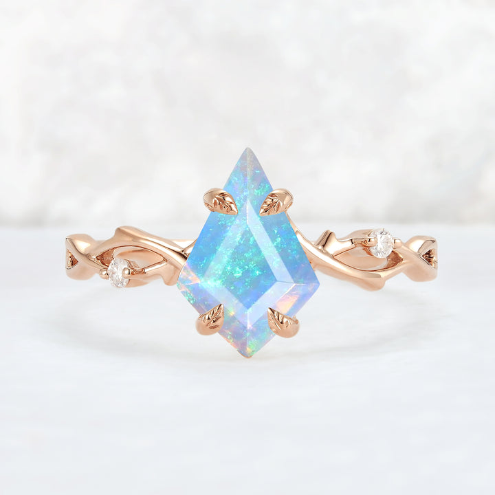 Nature Inspired Kite Cut Natural Opal Vine Gemstone Ring