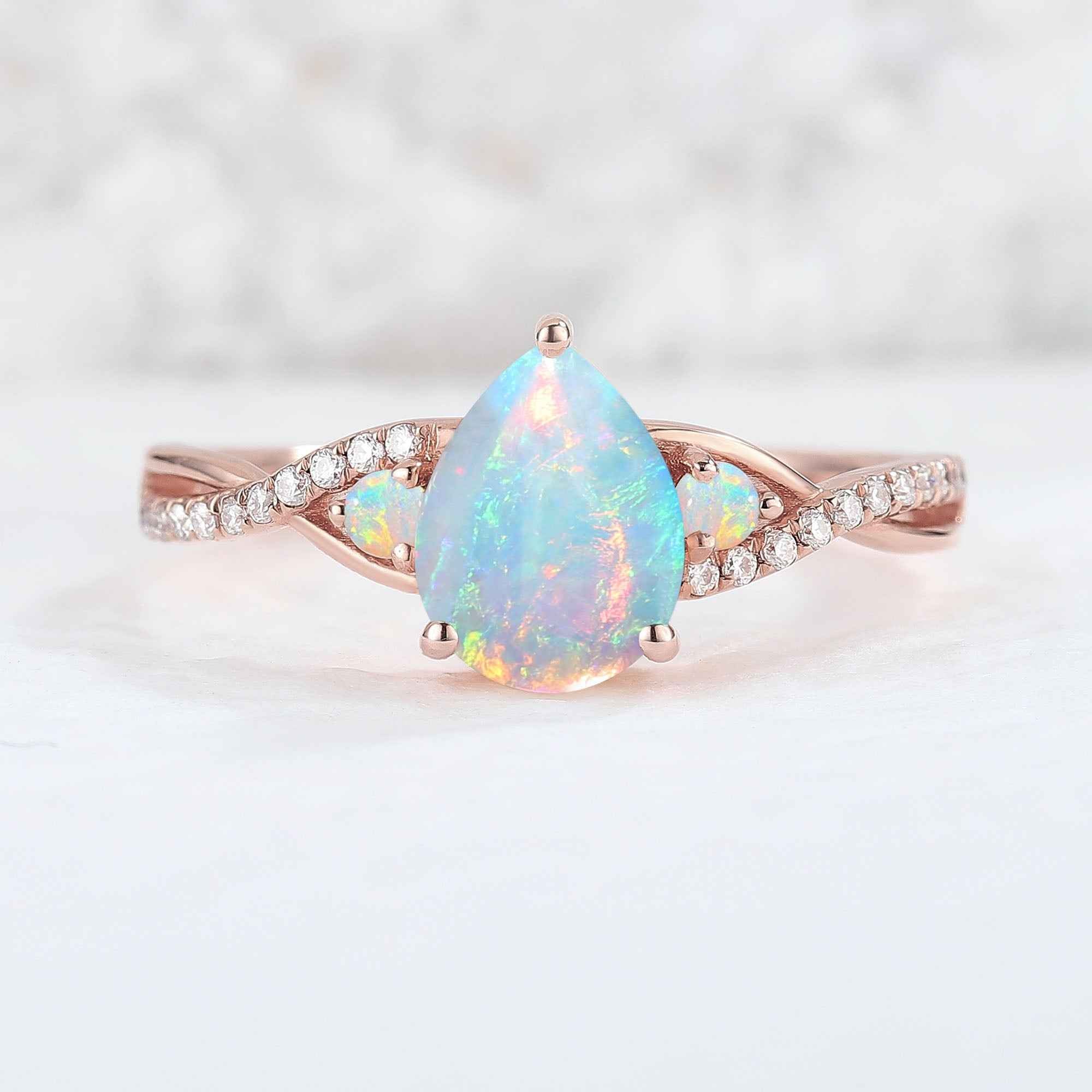 Unique Pear Cut Opal Twisted Gemstone Ring