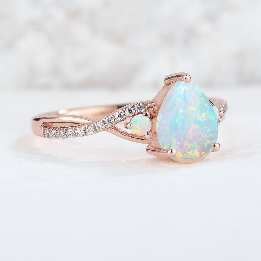 Unique Pear Cut Opal Twisted Engagement Ring